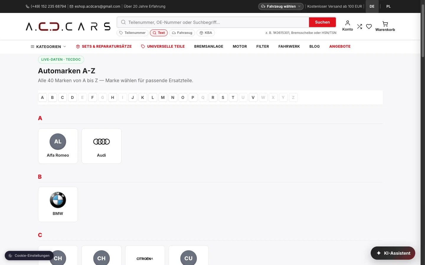 ACD Cars - Katalog TecDoc - marki A-Z na danych live