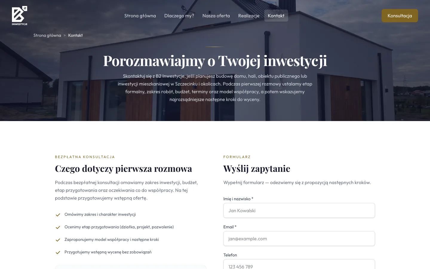 B2 Platform - Kontakt i lead - konsultacja inwestycji