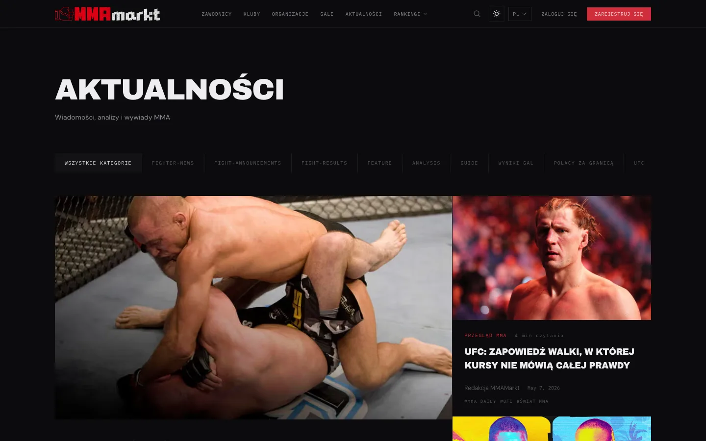 Blog sportowy - listing aktualności