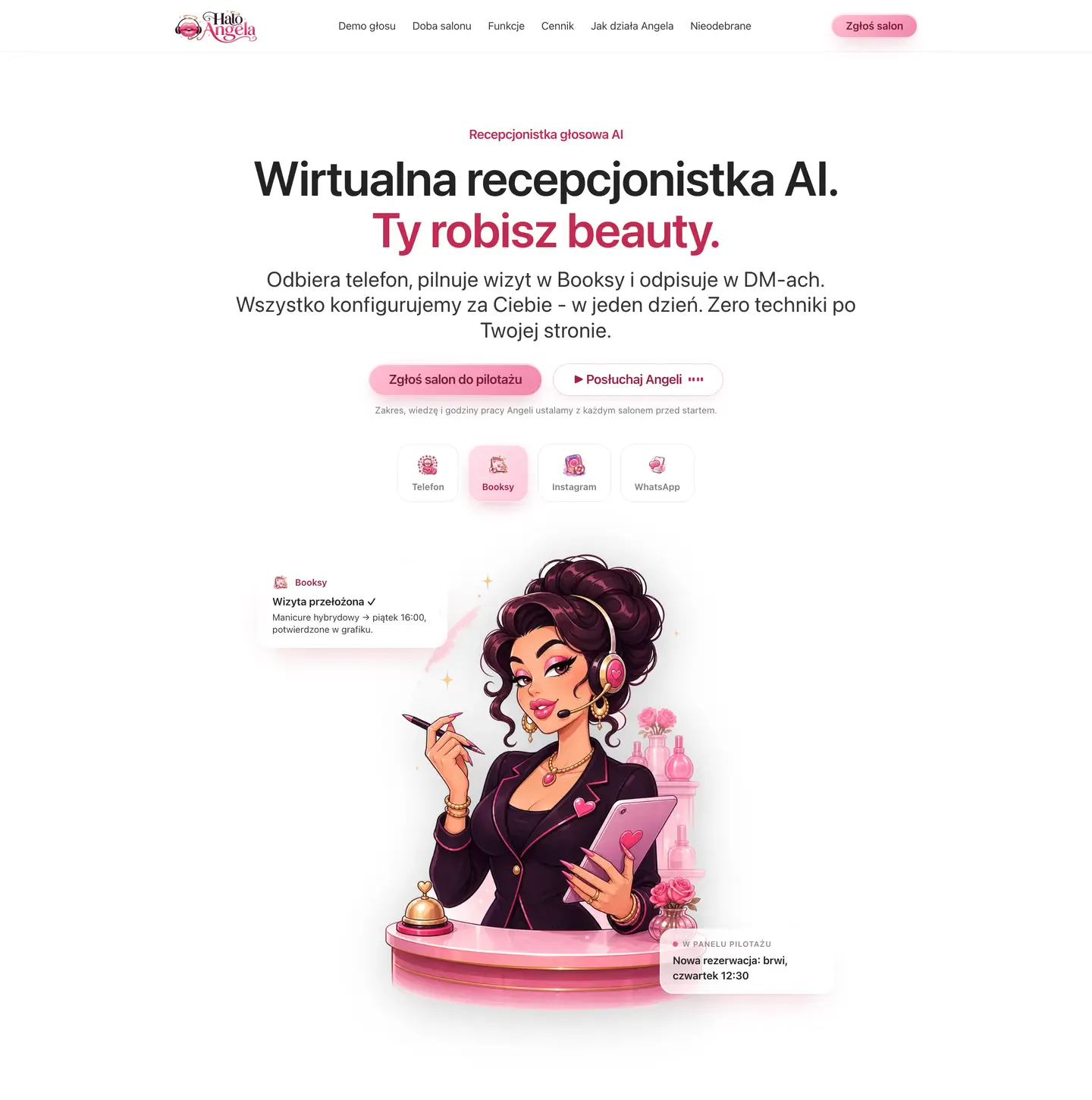 haloangela.pl - hero wirtualnej recepcjonistki AI