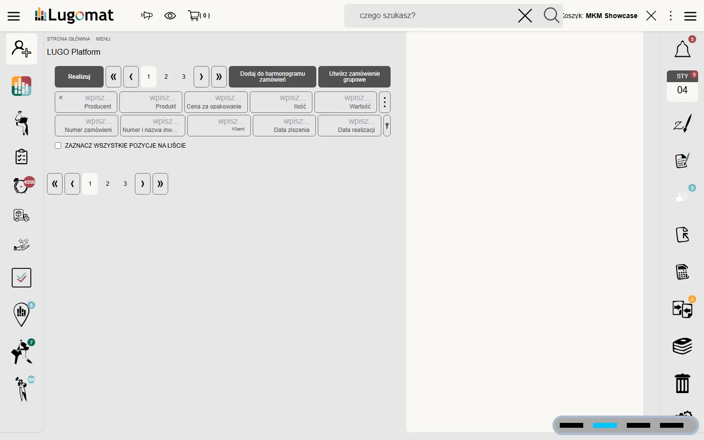 Lugomat - frontend, zamówienia w realizacji i filtry