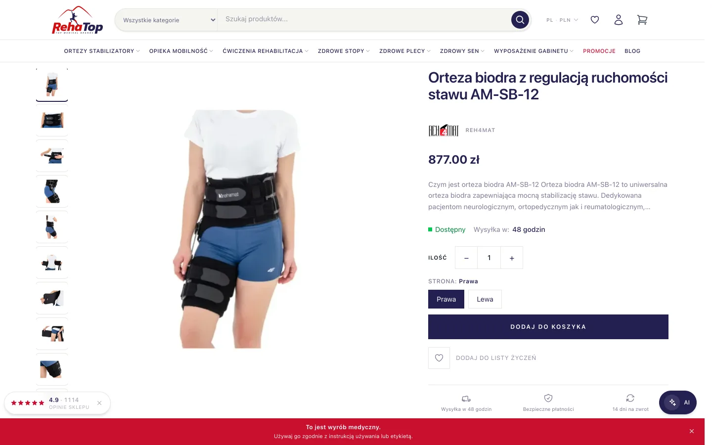 RehaTop - Karta produktu z wariantami i dostępnością