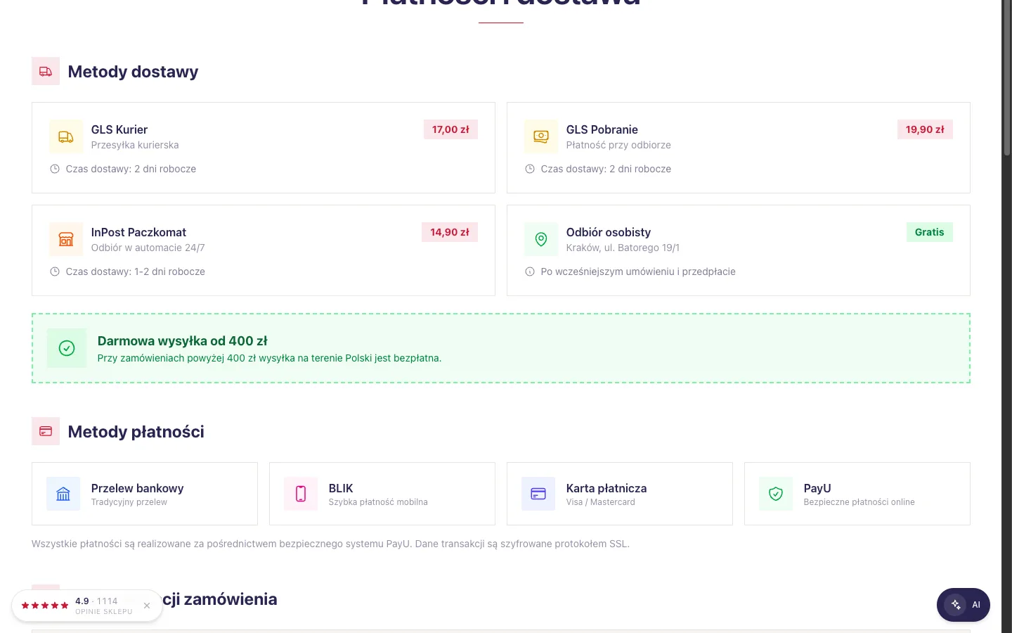 RehaTop - Dostawa i płatności - integracje operacyjne