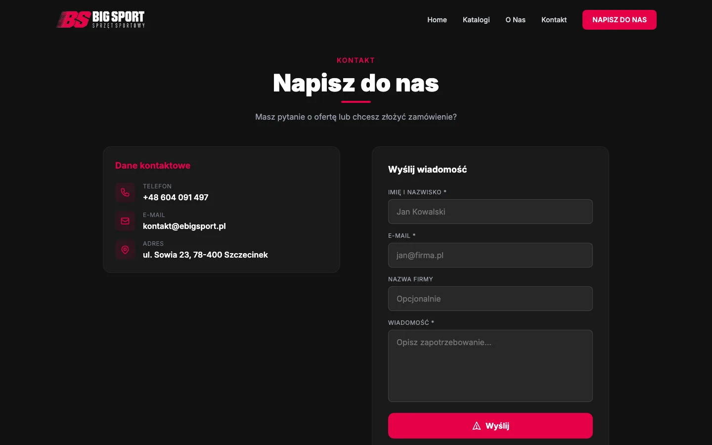 Sklep e-commerce - zapytanie ofertowe i kontakt