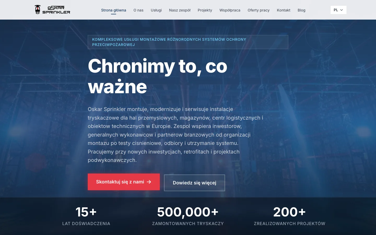 Strona firmowa ppoż - wejście, liczby i wersje językowe