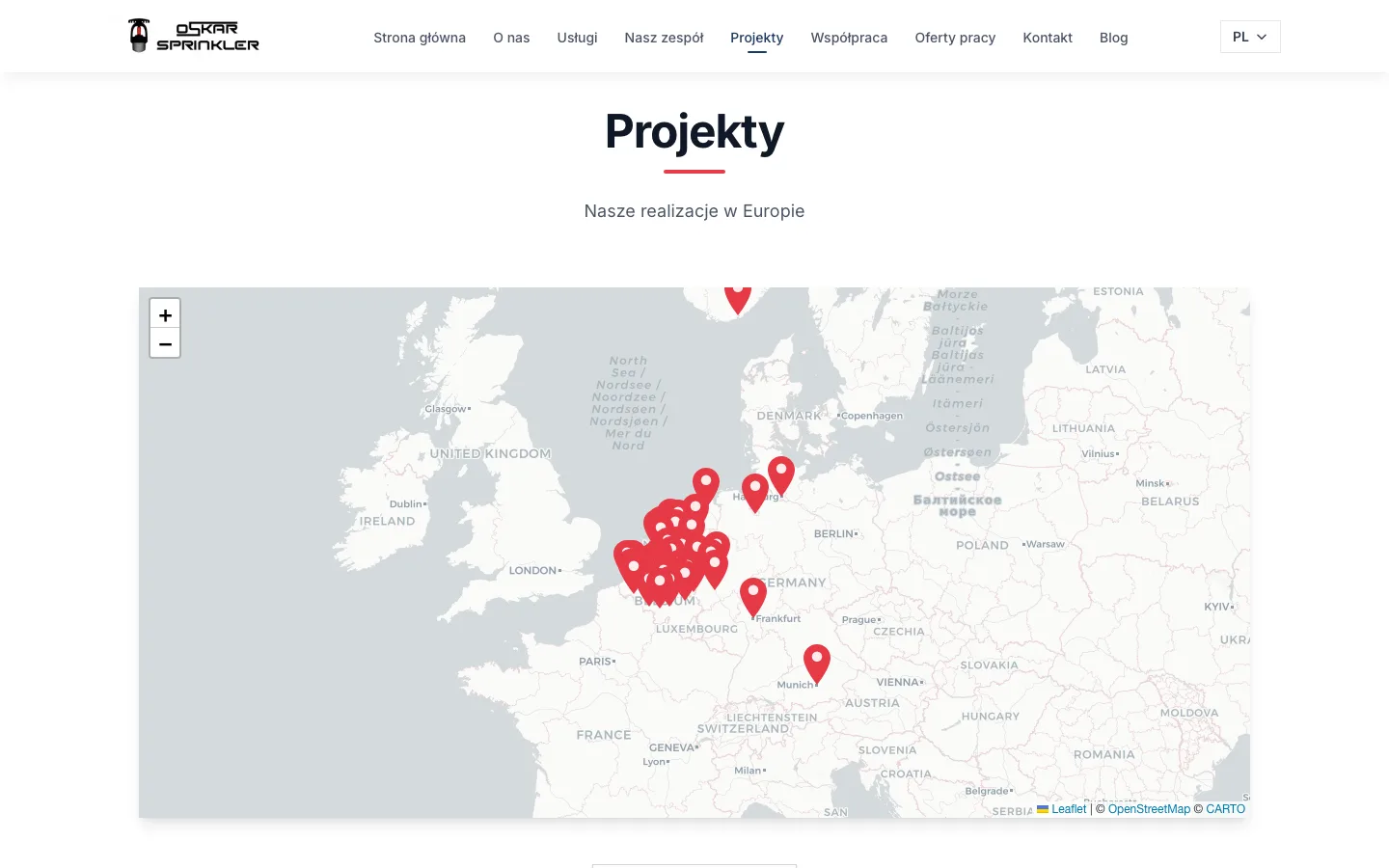 Strona firmowa ppoż - interaktywna mapa realizacji
