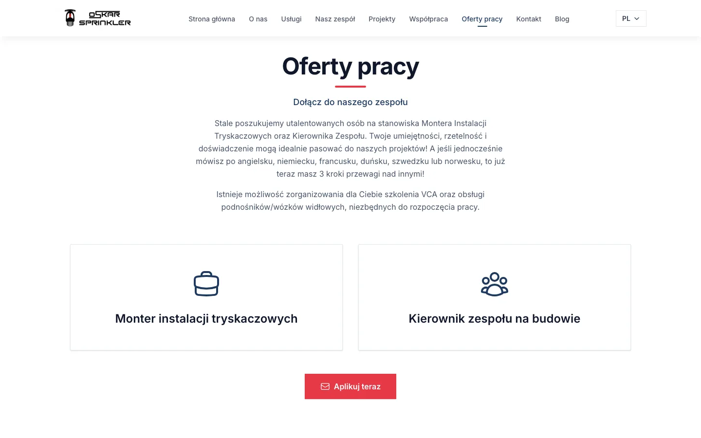 Strona firmowa ppoż - sekcja rekrutacyjna