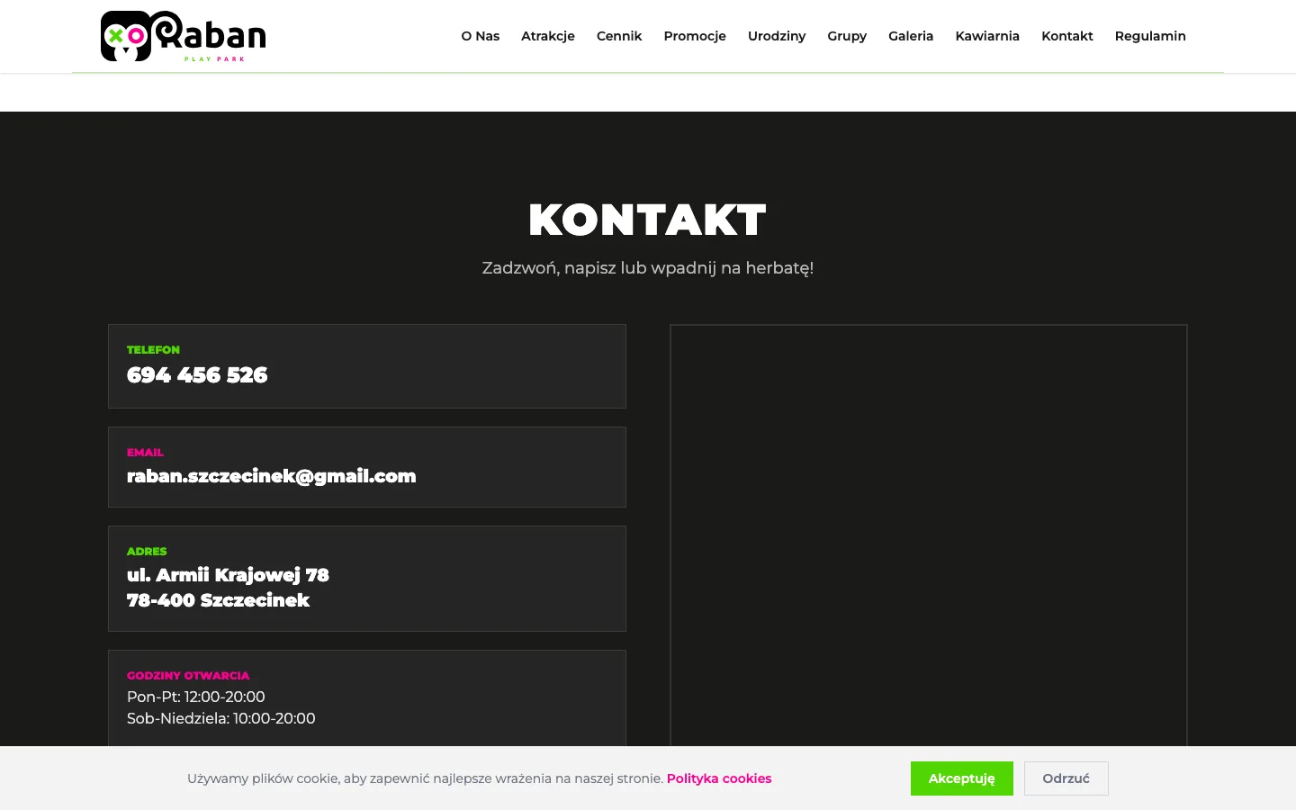 Strona firmowa usługi - Kontakt - lead i dojazd