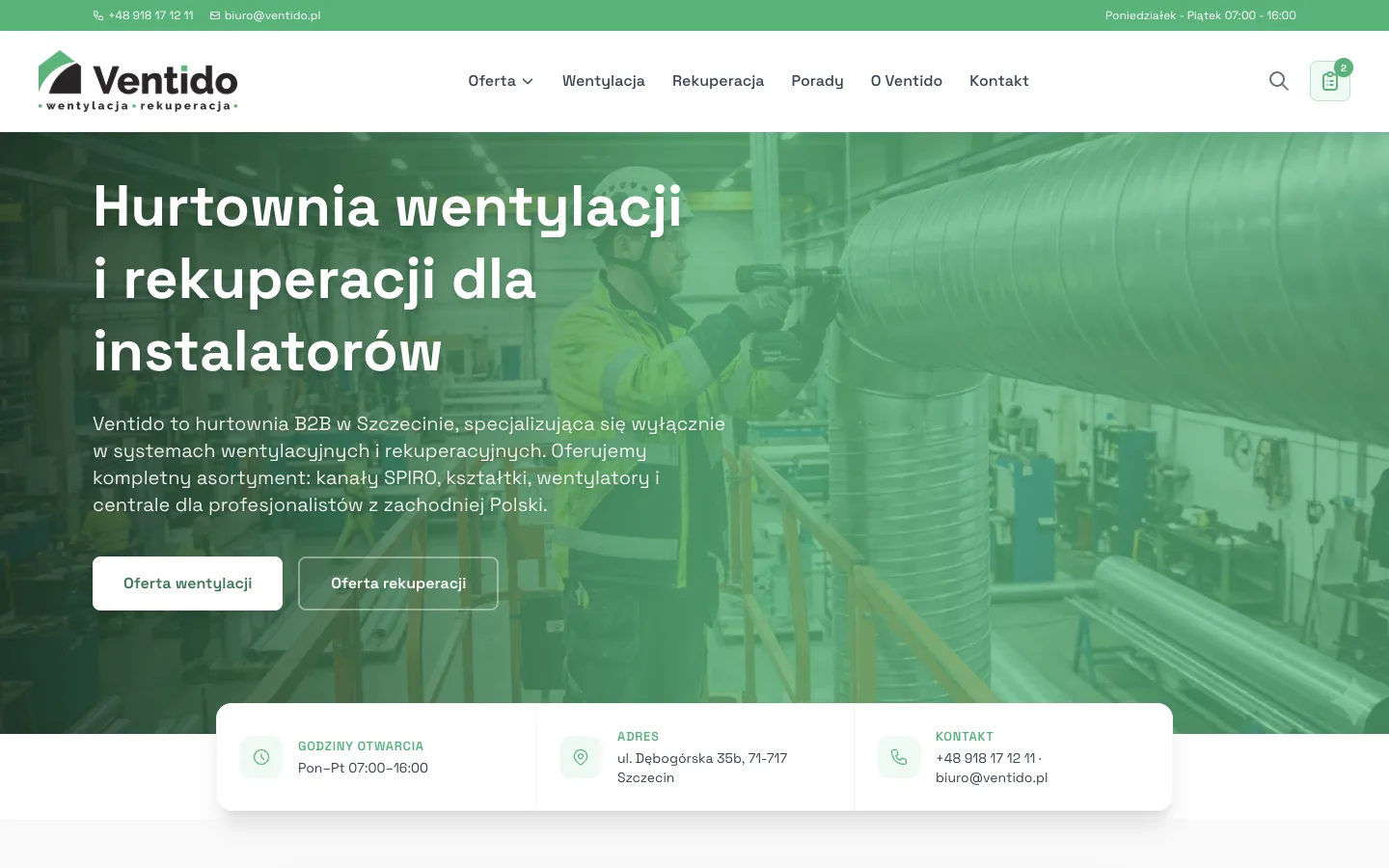 Ventido - Frontend React - pierwszy ekran instalatora