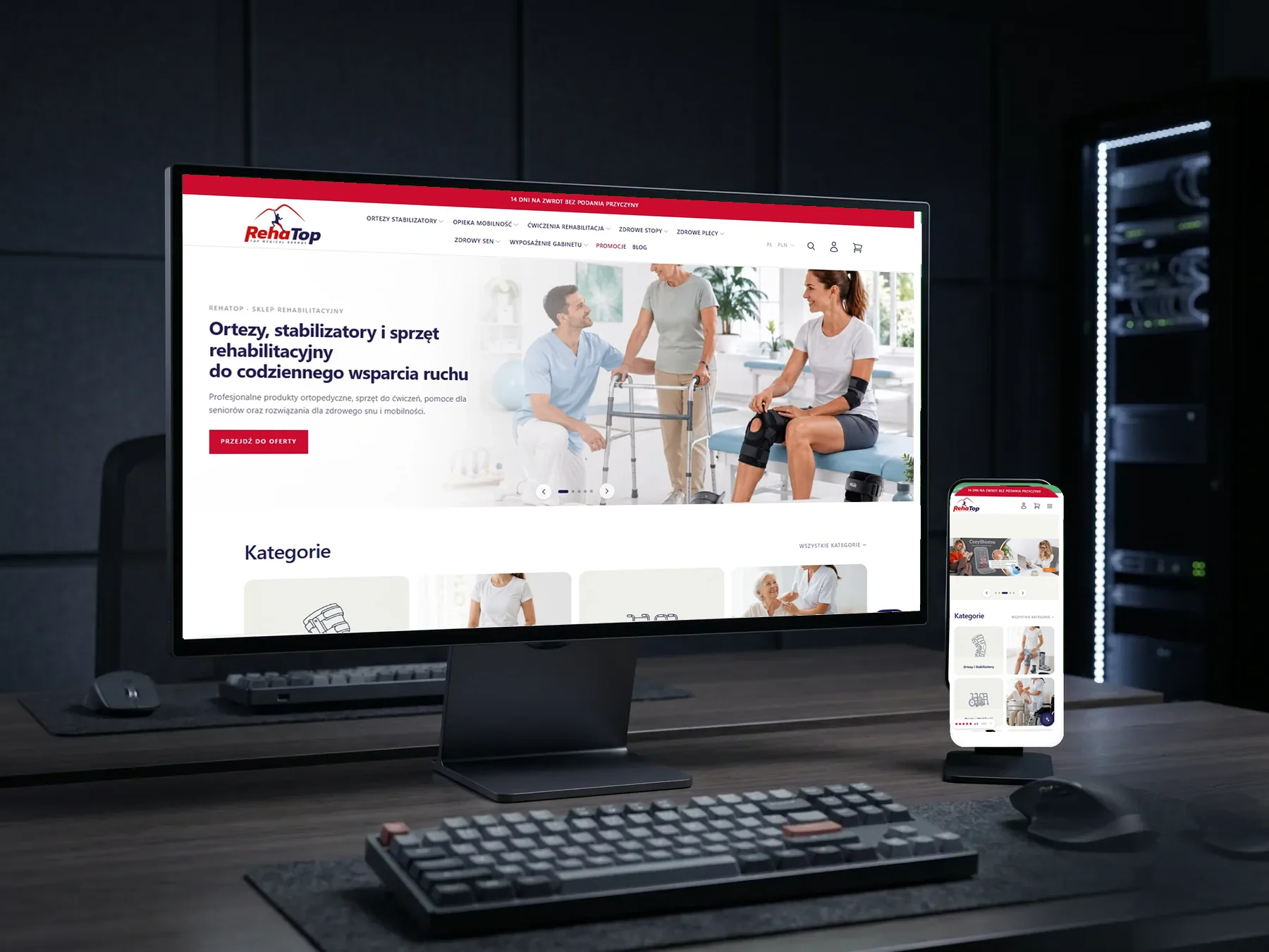 Packshot realizacji RehaTop - własny e-commerce zamiast Shopera
